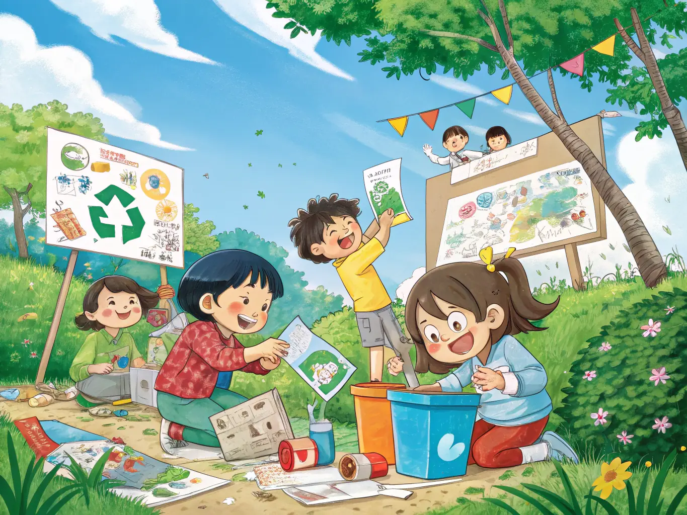 Children participating in an Eco-Awareness Workshop, actively sorting recyclable materials and discussing environmental conservation, demonstrating the interactive learning approach at Chicken Road.